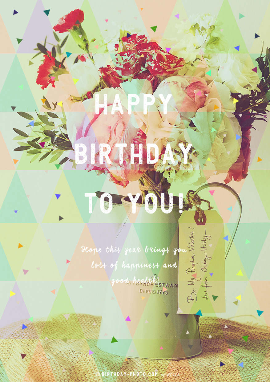 可愛い花束×ポップイラストコラボのお誕生日画像